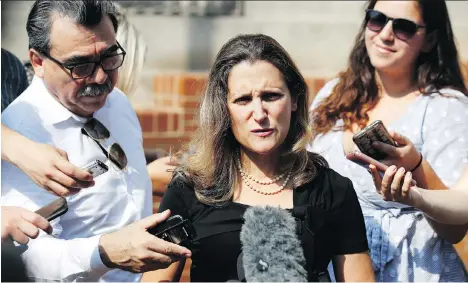  ?? ALEX BRANDON/AP ?? Foreign Affairs Minister Chrystia Freeland arrives in Washington on Wednesday for further trade negotiatio­ns. She says Canadian negotiator­s are doing “some very intensive work” to secure the right NAFTA agreement for Canada.