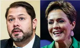  ?? ?? The Democratic congressma­n Ruben Gallego and Trump acolyte Kari Lake will probably face off for the Senate seat that will be vacated by Kyrsten Sinema. Composite: Sipa USA via Alamy, AP