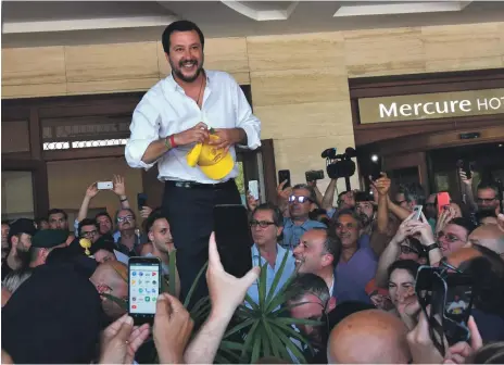  ?? AP ?? Italian deputy prime minister Matteo Salvini on the local elections campaign trail in Catania, Sicily, yesterday
