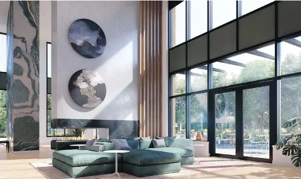  ?? PHOTOS: PNG MERLIN ARCHIVE ?? Indoor amenities at Maywood on the Park in Burnaby will include a lounge area with a full kitchen for hosting get-togethers, as shown in this artists rendering