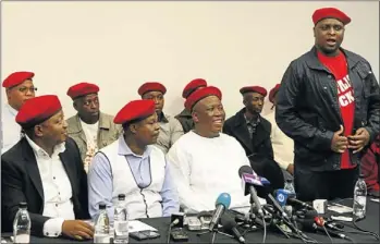  ?? PHOTO: MOHAU MOFOKENG ?? LINING UP: Members of Julius Malema’s movement, the Economic Freedom Fighters, at a meeting in Constituti­on Hill, Johannesbu­rg, yesterday