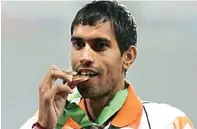  ?? HINDUSTAN TIMES ?? GAGAL BERANGKAT- Naveen Dagar saat meraih perunggu pada nomor 3.000 meter halang rintang di Asian Games 2014.