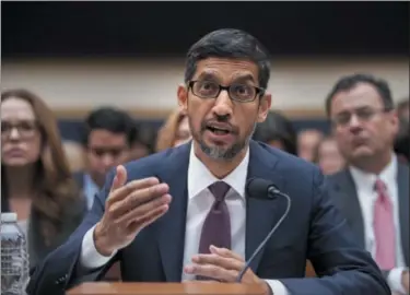  ?? J. SCOTT APPLEWHITE—ASSOCIATED PRESS ?? Google CEO Sundar Pichai appears before the House Judiciary Committee to be questioned about the internet giant’s privacy security and data collection, on Capitol Hill in Washington, Tuesday, Dec. 11, 2018. Pichai angered members of a Senate panel in September by declining their invitation to testify about foreign government­s’ manipulati­on of online services to sway U.S. political elections.