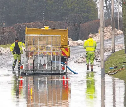  ?? Picture: Steven Brown. ?? Flooding in East Wemyss in the wake of the beast from the east. Now council workers are to be taken off constructi­on work to repair the damage.