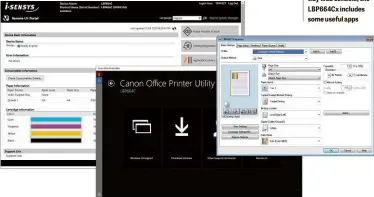  ??  ?? LEFT Along with a tidy web console, the LBP664Cx includes some useful apps