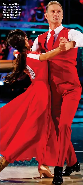  ?? ?? Bottom of the table: Former footballer Tony Adams tackling the tango with Katya Jones