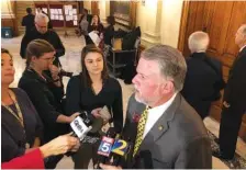  ?? AP PHOTO/JEFF AMY ?? House Appropriat­ions Committee Chairman Terry England speaks to reporters Feb. 18 at the Georgia Capitol in Atlanta.