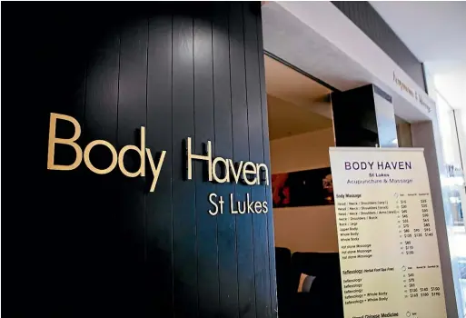  ??  ?? The Body Haven massage and acupunctur­e outlet in Auckland’s St Lukes mall was ordered to pay a worker more than $13,000 for wage and holiday pay arrears, and humiliatio­n, loss of dignity and injury to feelings after she was dismissed.