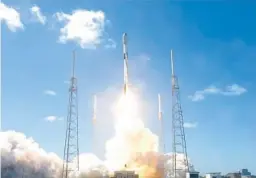  ?? SPACEX ?? A SpaceX Falcon 9 launches from Cape Canaveral Space Force Station’s Space Launch Complex 40 on Friday, carrying 56 Starlink satellites to orbit.