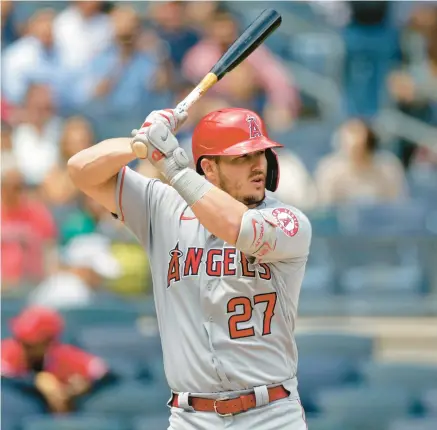  ?? ADAM HUNGER/AP ?? Angels superstar Mike Trout, who grew up a big Philadelph­ia sports fan, is playing at Citizens Bank Park over weekend.