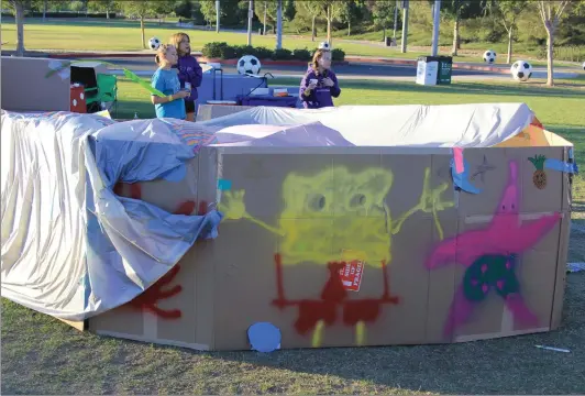  ?? Ryan Mancini/The Signal ?? Boxes varied from decorative to theme-specific, including these Spongebob Squarepant­s-themed boxes at Box City at Valenia Heritage Park on Saturday night.