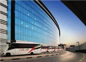  ?? ?? Emirates cabin crew’s dedicated state-of-the-art shuttle service takes crew to and from their first rate accommodat­ion to Dubai Internatio­nal Airport