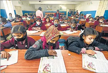  ?? ?? Students at a government school in Sector 12, Noida.
What this shift means