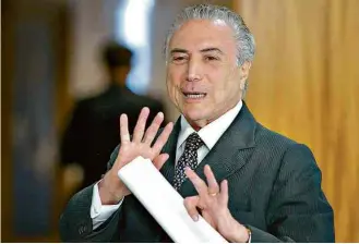  ?? Pedro Ladeira - 29.dez.16/Folhapress ?? O presidente Michel Temer durante pronunciam­ento em que fez um balanço de 2016