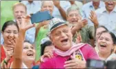  ?? KUNAL PATIL / HINDUSTAN TIMES VIA GETTY IMAGES ?? People celebrate World Laughter Day at a park in Mumbai, India, on Sunday. The festival takes place on the first Sunday of May every year.