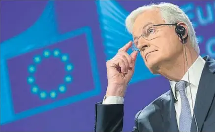  ?? THIERRY MONASSE / AP ?? Michel Barnier, negociador jefe de la UE para el Brexit, ayer en Bruselas durante una rueda de prensa