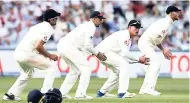  ?? FILE ?? FROM LEFT: England’s former captain Alastair Cook, current captain Joe Root, Keaton Jennings and Ben Stokes field in the slips during the recent first Test between England and South Africa at Lord’s cricket ground in London, yesterday.