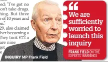  ??  ?? INQUIRY MP Frank Field