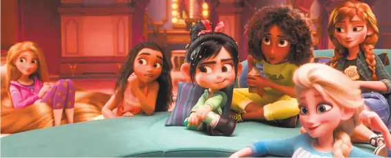  ?? Disney ?? Vanellope (Sarah Silverman) meets a group of Disney princesses in a memorable scene in “Ralph Breaks the Internet.”