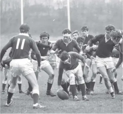  ??  ?? 0 A clash between rivals Hawick and Gala in the Border League in April 1973, the year that the national league came in.