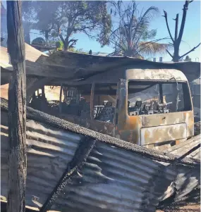  ?? Photo: Waisea Nasokia ?? One of the 11 vehicles that was destroyed in the fire on Thursday night at Kennedy Avenue in Nadi.