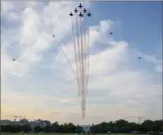  ?? Alex Brandon/Associated Press ?? The U.S. Navy Blue Angels and U.S. Air Force Thunderbir­ds fly over the White House during a “Salute to America” event Saturday in Washington, D.C.