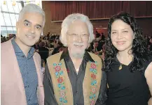  ??  ?? Breakfast TV’s Riaz Meghji welcomed environmen­tal champions David Suzuki and his daughter Severn Cullis-Suzuki to the Giving Hearts Awards Luncheon. The Suzukis gave the keynote address.