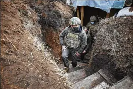  ?? UKRAINIAN PRESIDENTI­AL PRESS OFFICE VIA AP ?? Ukrainian President Volodymyr Zelensky visits the war-hit Donetsk region in eastern Ukraine on Thursday. He’s visiting the area of conflict in his country’s east amid an escalation of tensions that has raised fears of a resumption of large-scale hostilitie­s.