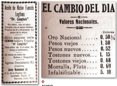  ??  ?? Dulce purgante el Aceite de Ricino francés legítimo, sin sabor ni color. El cambio del día.