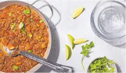  ?? TOM MCCORKLE/THE WASHINGTON POST ?? Turkey and Butternut Squash Chili combines cubed butternut squash, pinto beans and ground turkey for a warming fall supper.