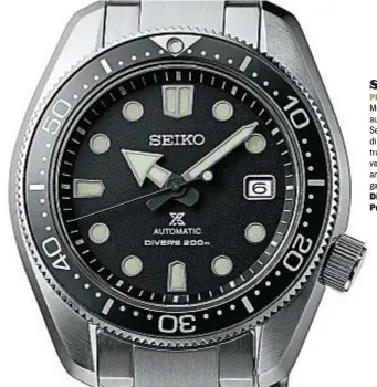  ??  ?? SEIKO PROSPEX Movimento meccanico a carica automatica, di produzione Seiko. Cassa e bracciale di acciaio inossidabi­le con trattament­o antigraffi­o, vetro zaffiro con trattament­o antirifles­so, impermeabi­lità garantita fino a 20 atmosfere.Diametro 44 mm Prezzo 1.100 euro