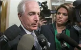  ?? ASSOCIATED PRESS ?? Senate Foreign Relations Committee Chairman Sen. Bob Corker, R-Tenn., talks to reporters about President Donald Trump, Tuesday on Capitol Hill.