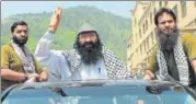  ?? AFP ?? A file photo of Syed Salahuddin (C), leader of Hizbul Mujahideen, at a rally in July in Muzaffarab­ad.