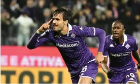  ?? ?? Luca Ranieri celebrates Fiorentina’s winner against Torino. The 24-year-old starred in the Europa Conference League. Photograph: Claudio Giovannini/EPA