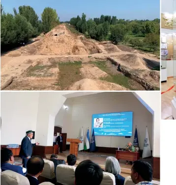  ?? (Photo by Ni Wei) (Photo by Ni Wei) ?? Top: The site of the west gate of the ancient city of Mingtepa in Uzbekistan discovered by a joint Sinouzbek archaeolog­y team in 2012
Above: Archaeolog­ist Professor Bakyt Amanbayeva debates with his friend Professor Ahmadali Askarovich Askarov at Fargona Davlat University, Uzbekistan, September 2023