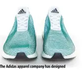  ??  ?? The Adidas apparel company has designed trainers, whose tops partly consist of plastic fibres made of reclaimed ocean plastic.