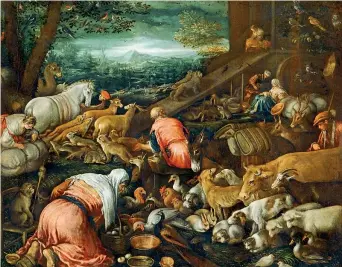  ??  ?? Noè e gli animali entrano nell’arca, un dipinto realizzato intorno al 1570 dall’artista Jacopo Bassano (1510-1592)