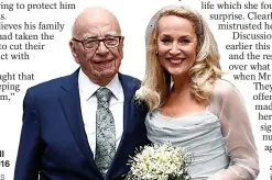  ?? Picture: REUTERS ?? Mr Murdoch and Jerry Hall married in 2016