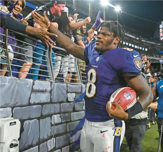  ?? LLOYD FOX/BALTIMORE SUN ?? The Ravens want QB Lamar Jackson at OTAs, where he can work on his chemistry with a young receiving corps and maybe answer a few questions on his offseason.