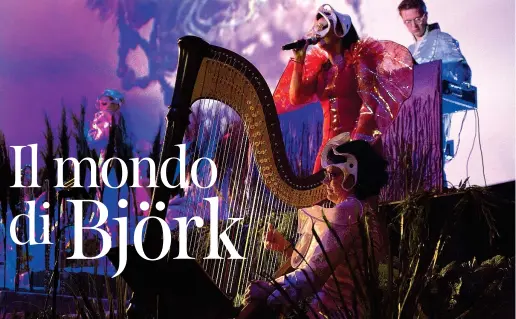  ??  ?? Lo show e i festival
Il concerto di Björk rappresent­a un mondo utopico fatto di simboli floreali e sessuali. Giovedì sarà al Primavera Sound di Barcellona (in cartellone anche Nick Cave e nei giorni seguenti centinaia di artisti tra cui The National,...