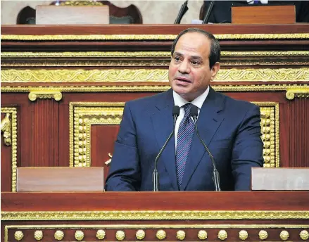  ?? AFP PHOTO / EGYPTIAN PRESIDENCY / GETTY IMAGES ?? A picture released by the Egyptian Presidency on June 2 shows Egyptian President Abdel Fattah al-Sisi during his swearing-in for a second four-year term after winning a claimed 97 per cent of the vote.