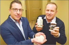  ?? STEVE MacNAULL/The Okanagan Saturday ?? Kelowna-based supplement­s company SomaLife has raised $1 million locally in a capital funding round. Pictured here are chief operations officer Weston Frontin, left, and vicepresid­ent of corporate finance Glen Vause.
