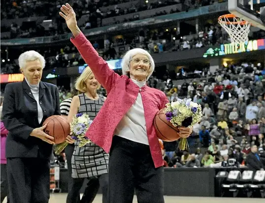  ?? GETTY ?? Bernice Sandler is honoured as a champion of the Title IX legislatio­n at a women’s basketball game in Denver, Colorado, in 2012.