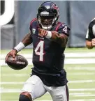  ?? Jon Shapley / Staff photograph­er ?? Texans quarterbac­k Deshaun Watson passed for 344 yards, but it was his running that sparked a much-needed victory on Sunday at NRG Stadium in Houston.