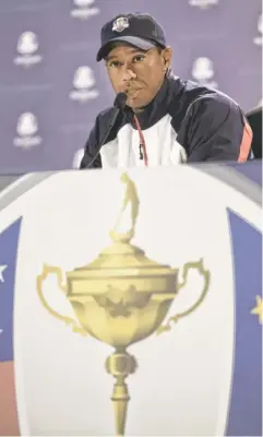  ?? MORRY GASH, AP ?? “Hopefully we can get the Cup,” says Tiger Woods, answering a question Tuesday during a news conference in Medinah, Ill.