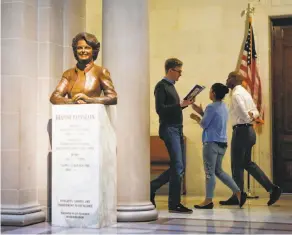  ??  ?? In a rare sighting of a female statue, City Hall has a sculpture of Dianne Feinstein, the only female mayor in S.F.’s history and now California’s senior U.S. senator.