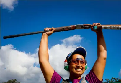  ?? — AFP ?? India’s Shreyasi Singh celebrates her victory following the women’s double trap shooting final at the Commonweal­th Games.