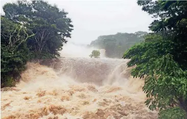  ?? [JESSICA HENRICKS VIA AP] ?? Flooding is seen last week on Wailuku River near Hilo, Hawaii, as Hurricane Lane was bringing torrential rains to Hawaii’s Big Island and Maui. More than 50 inches of rain was measured near Hilo.