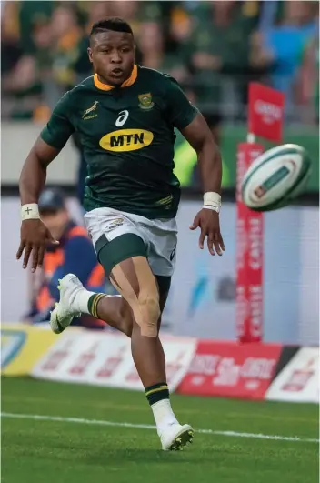  ?? Picture: GALLO IMAGES/ANTON GEYSER ?? JET-PROPELLED SHOES: Springbok winger Aphiwe Dyantyi is chomping at the bit ahead of the Test clash against England at Twickenham on Saturday