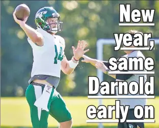  ?? AP ?? NEEDING NAME TAGS: Jets quarterbac­k Sam Darnold enters his third season surrounded by new players on offense.
